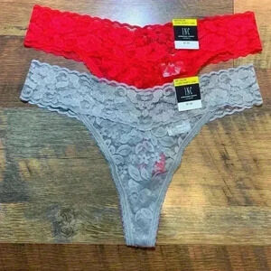 2-Pack INC International Concepts Womens Thong Red, Grey, Lace Trim Size‎ M